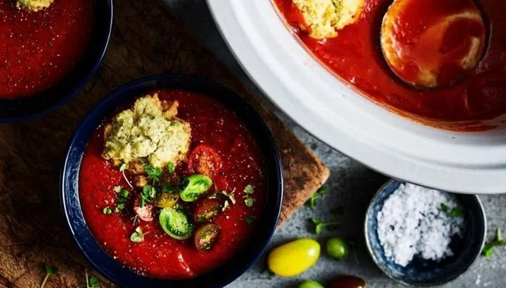 Slow Cooker Tomato Soup With Basil Dumplings