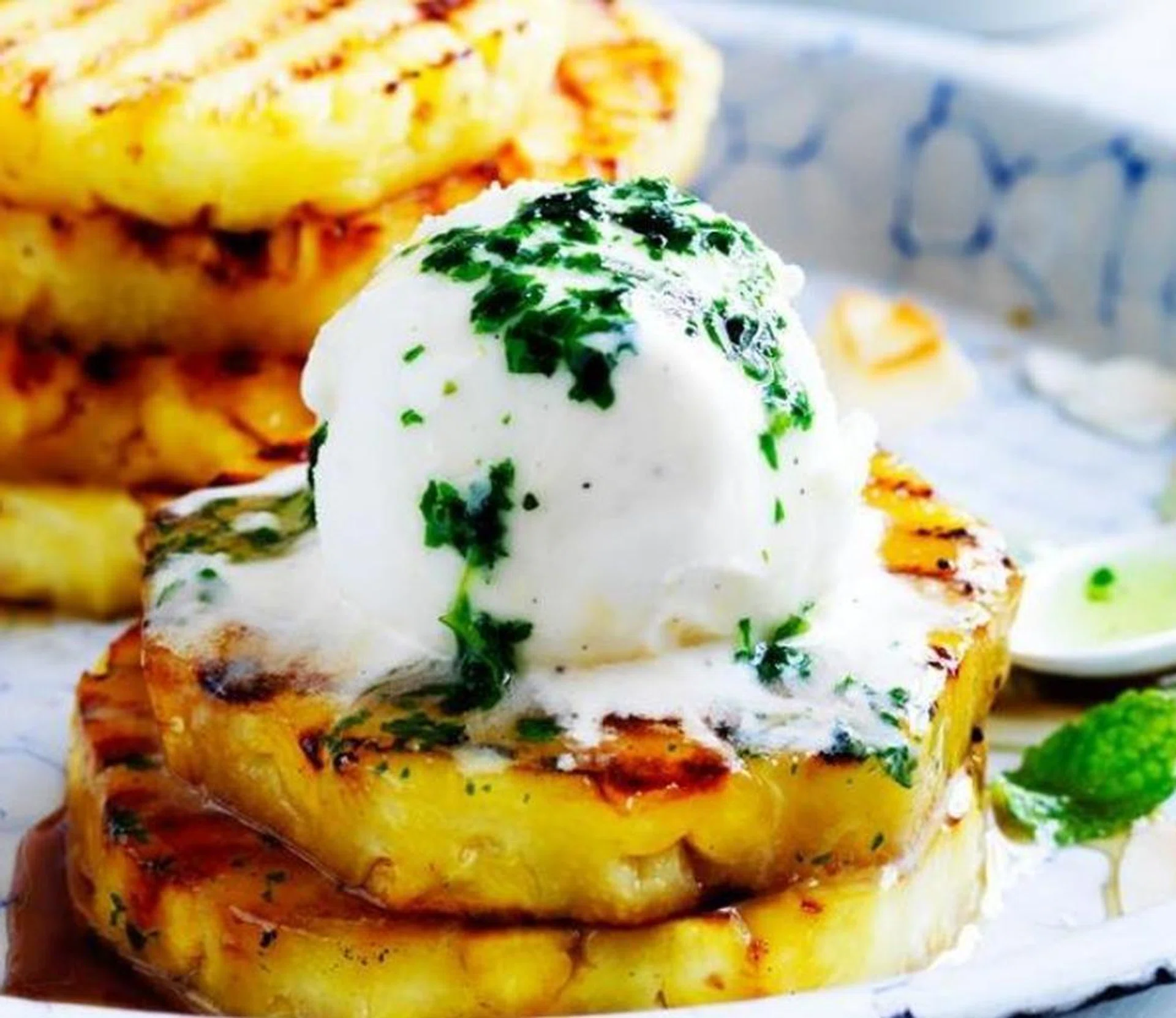Mint Syrup With Grilled Pineapple