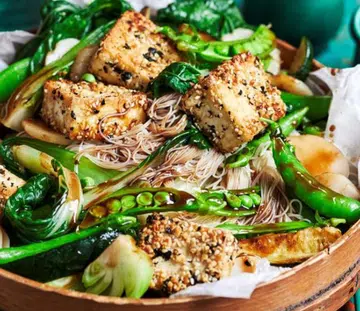 Peanut & Sesame Tofu With Stir-Fried Greens