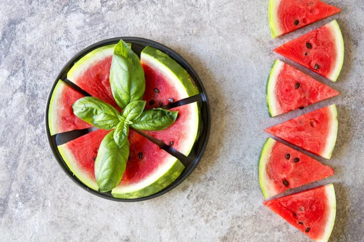 Top of view pieces of fresh watermelon 