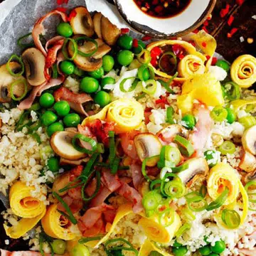 recipe for Cauliflower fried rice with mushrooms and ham