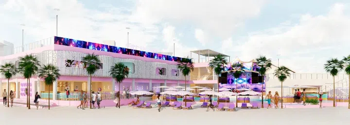 Tipsy Unicorn is the Tipsy Collective’s largest project to date. The 500-seat venue with indoor and outdoor areas, offers private cabanas, daybeds and VIP lounges. PHOTO: TIPSY UNICORN BEACH CLUB