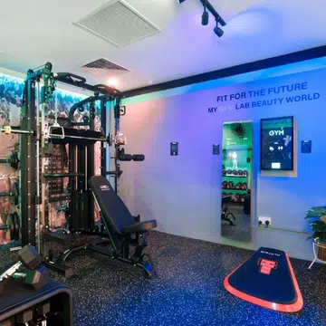 MyGymLab is a small, bedroom-sized private gym. You get all the essential workout equipment and tutorials in there.