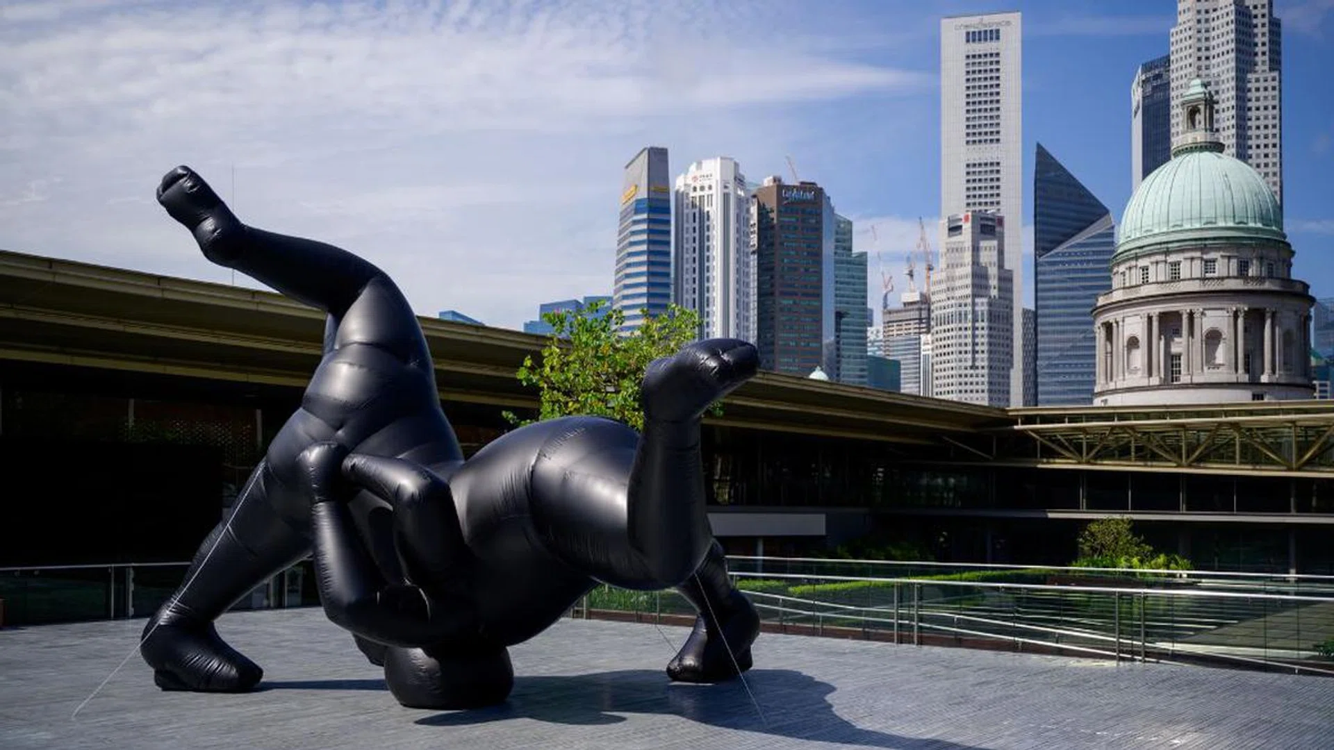 Perched atop the roof of National Gallery Singapore, Untitled is a unique inflatable sculpture by artist Shilpa Gupta. Credit: National Gallery Singapore