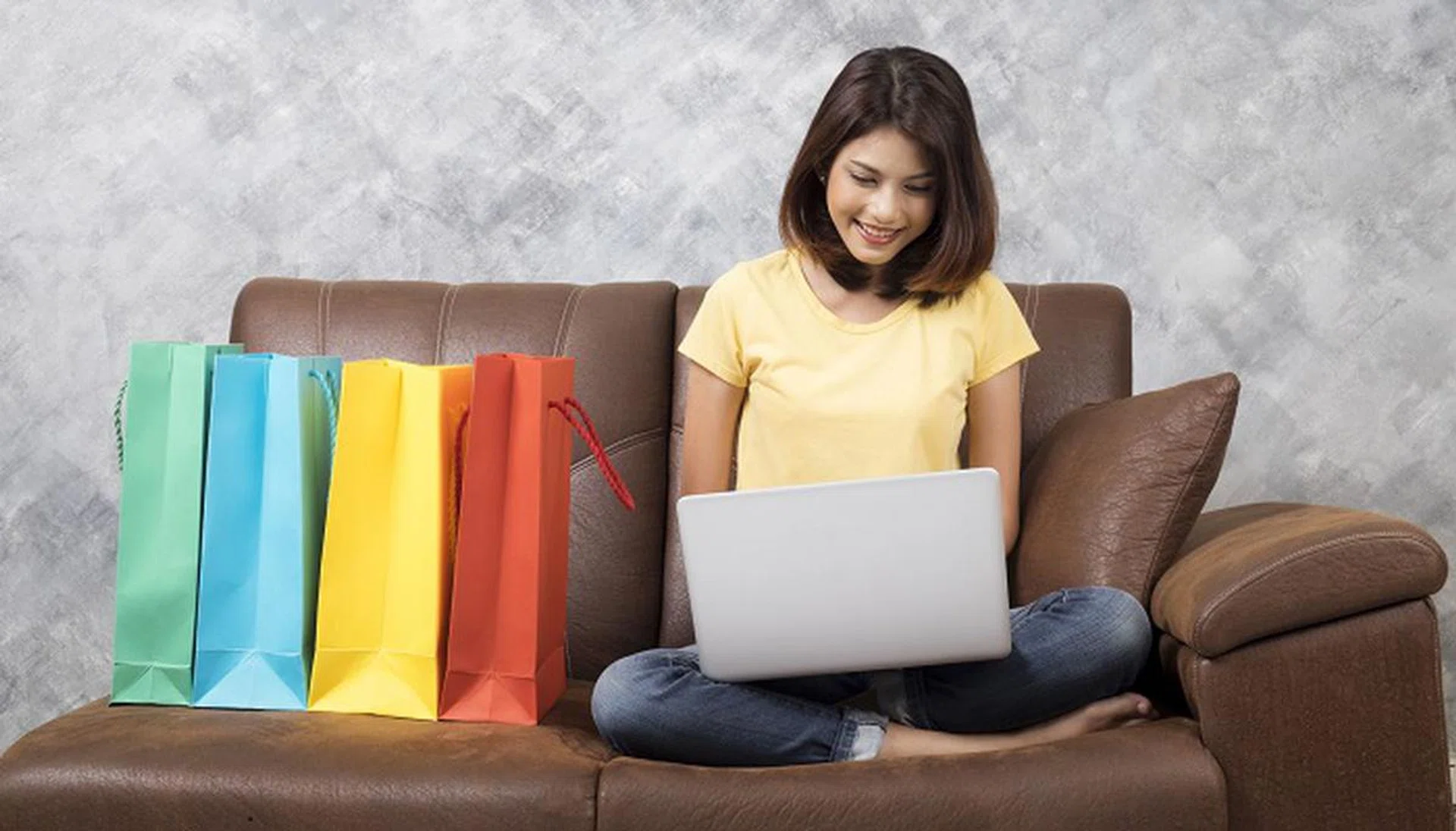 58731821 - asia woman shopping online at home. searching product in shopping website and pay by credit card.copyspace shopping online and delivery product at home concept.
