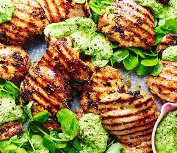 Barbecued Chermoula Chicken With Pea Puree