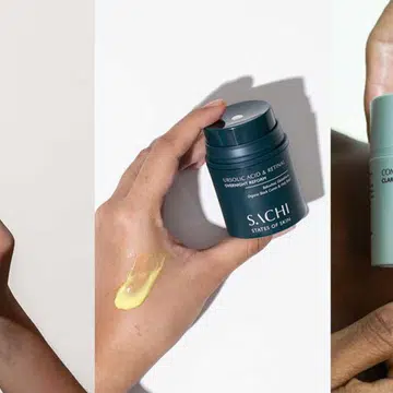 From left: Sachi Skin Triphala Pigmentation Corrector ($119.99); Ursolic Acid & Retinal Overnight Reform ($121.99); Complexion Clarifying Accelerator ($97.99)