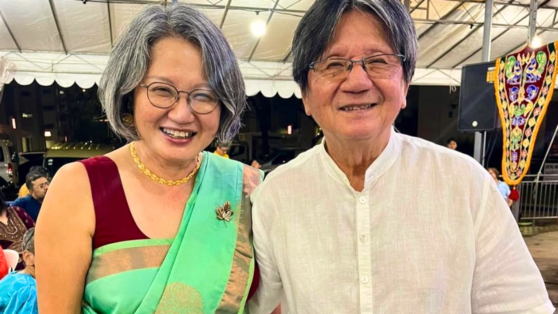 Quah Kim Song, former national football star, with Sylvia Lim, chairwoman of Workers’ Party. The pair will tie the knot in January 2025. Credit: @sylvialim65/Instagram