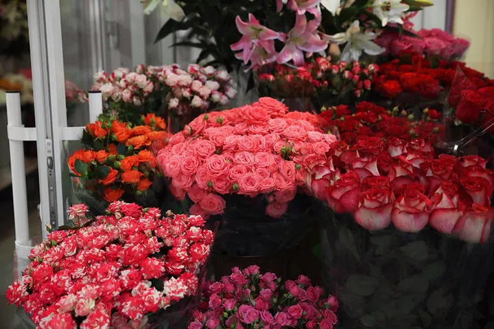 Assortment of beautiful flowers at wholesale market