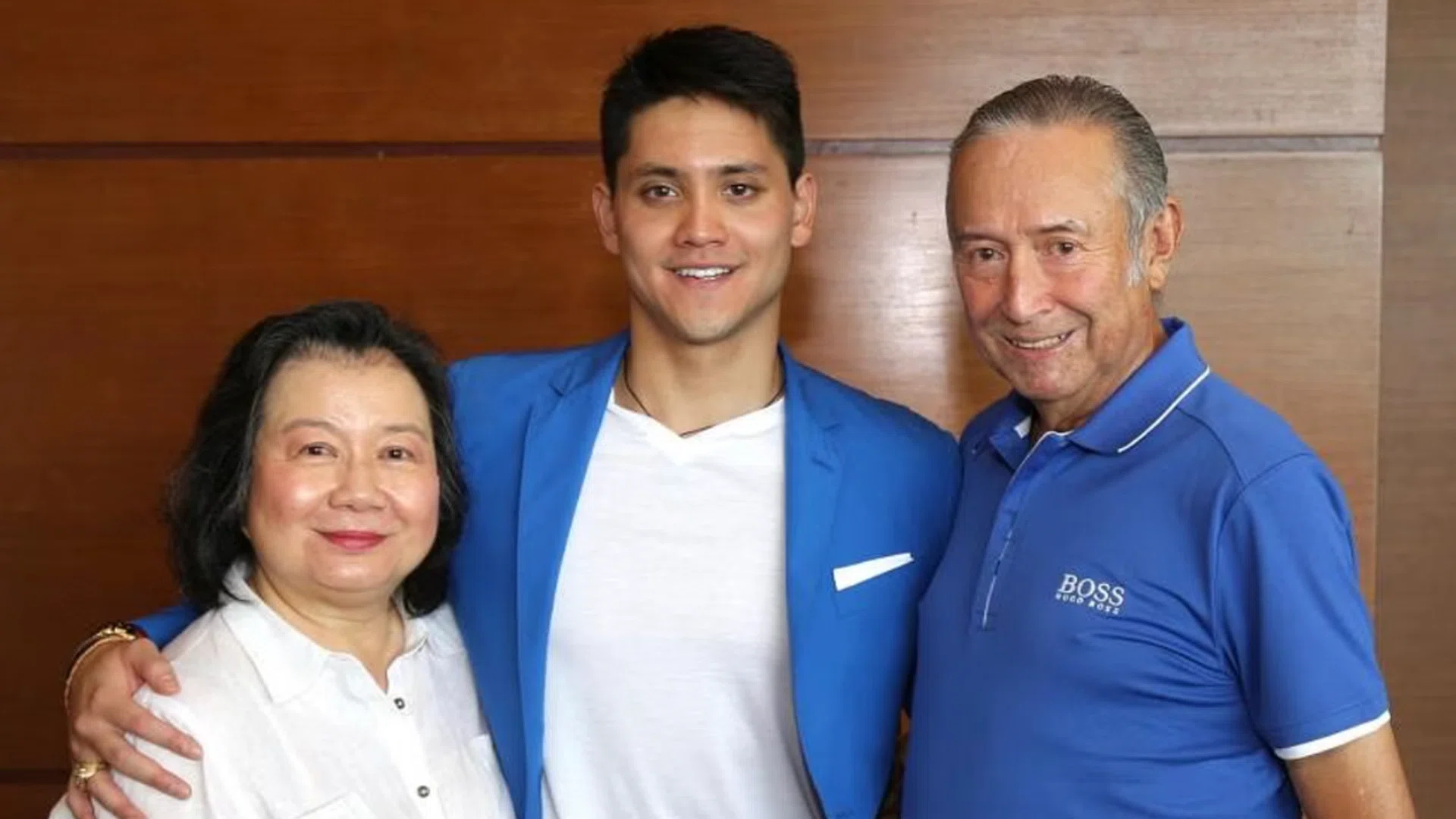 A family photo of Joseph Schooling with his parents May and Colin taken in June 2019. PHOTO: COURTESY OF SANDRA GALISTAN