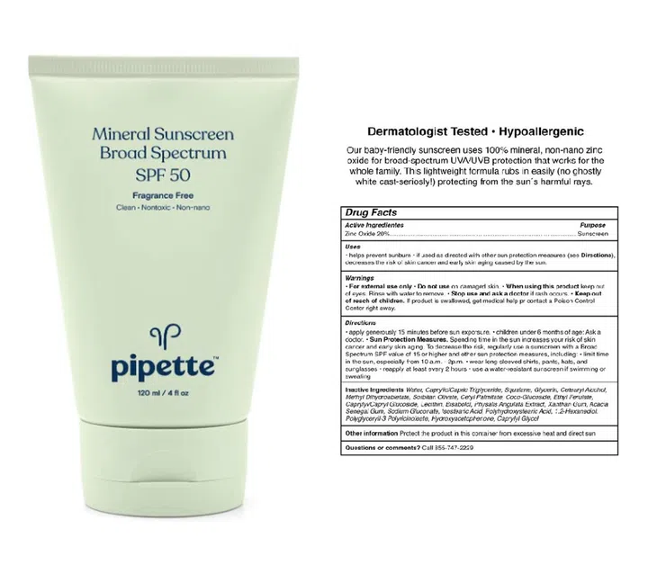 Pipette Mineral Sunscreen SPF 50 Baby Sunblock (Image/ Amazon Singapore)