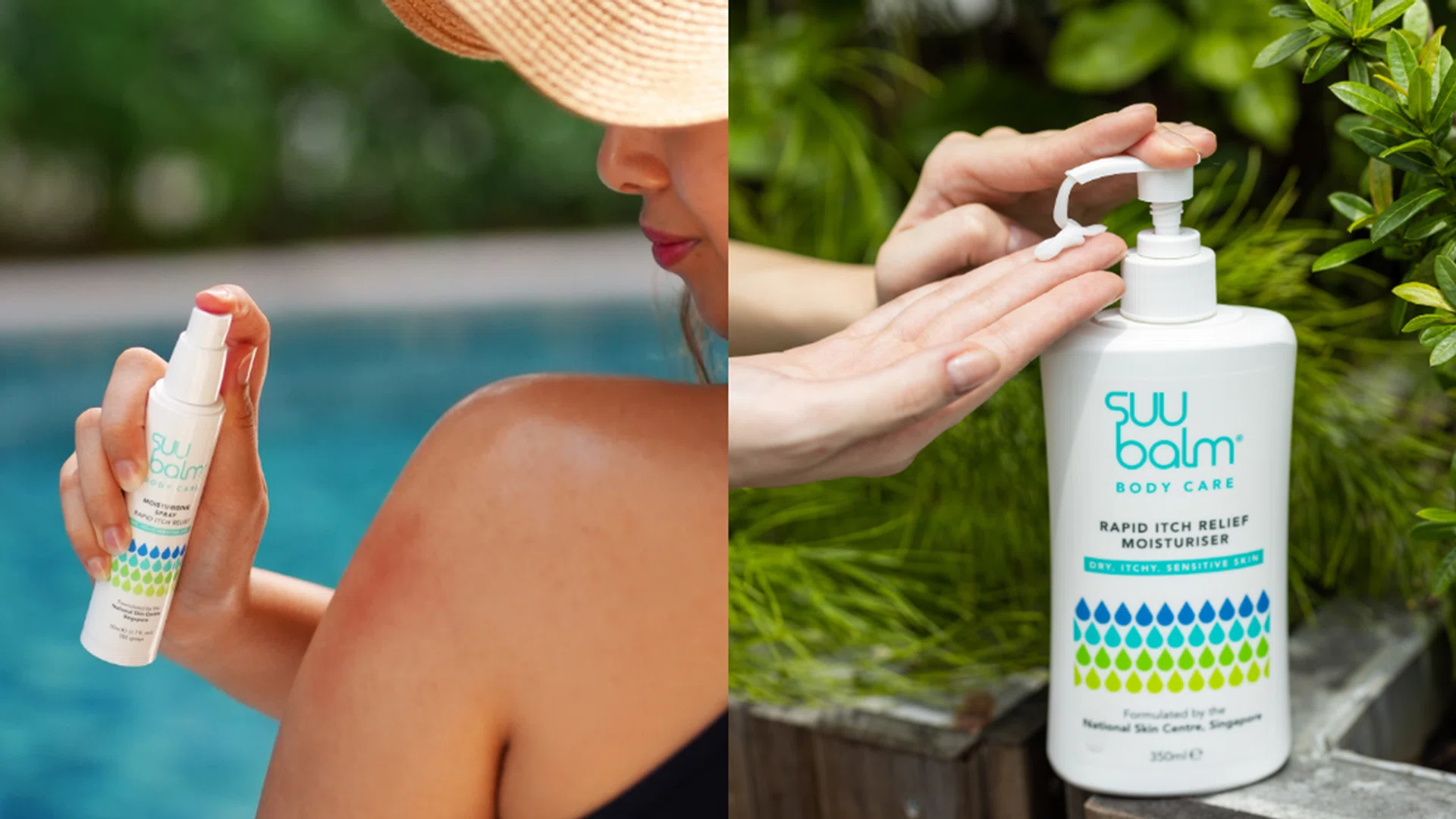 Pair the Suu Balm Cooling Body Spray Moisturiser (left) with the Rapid Itch Relief Moisturiser to keep the skin moisturised round the clock. Credit: Suu Balm