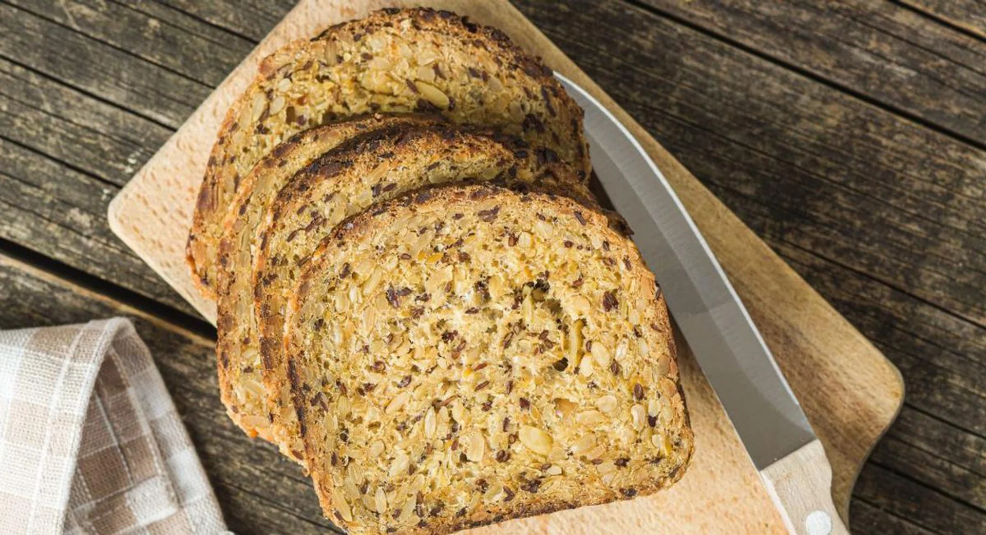 Gluten Free Bread on cutting board. Top view.