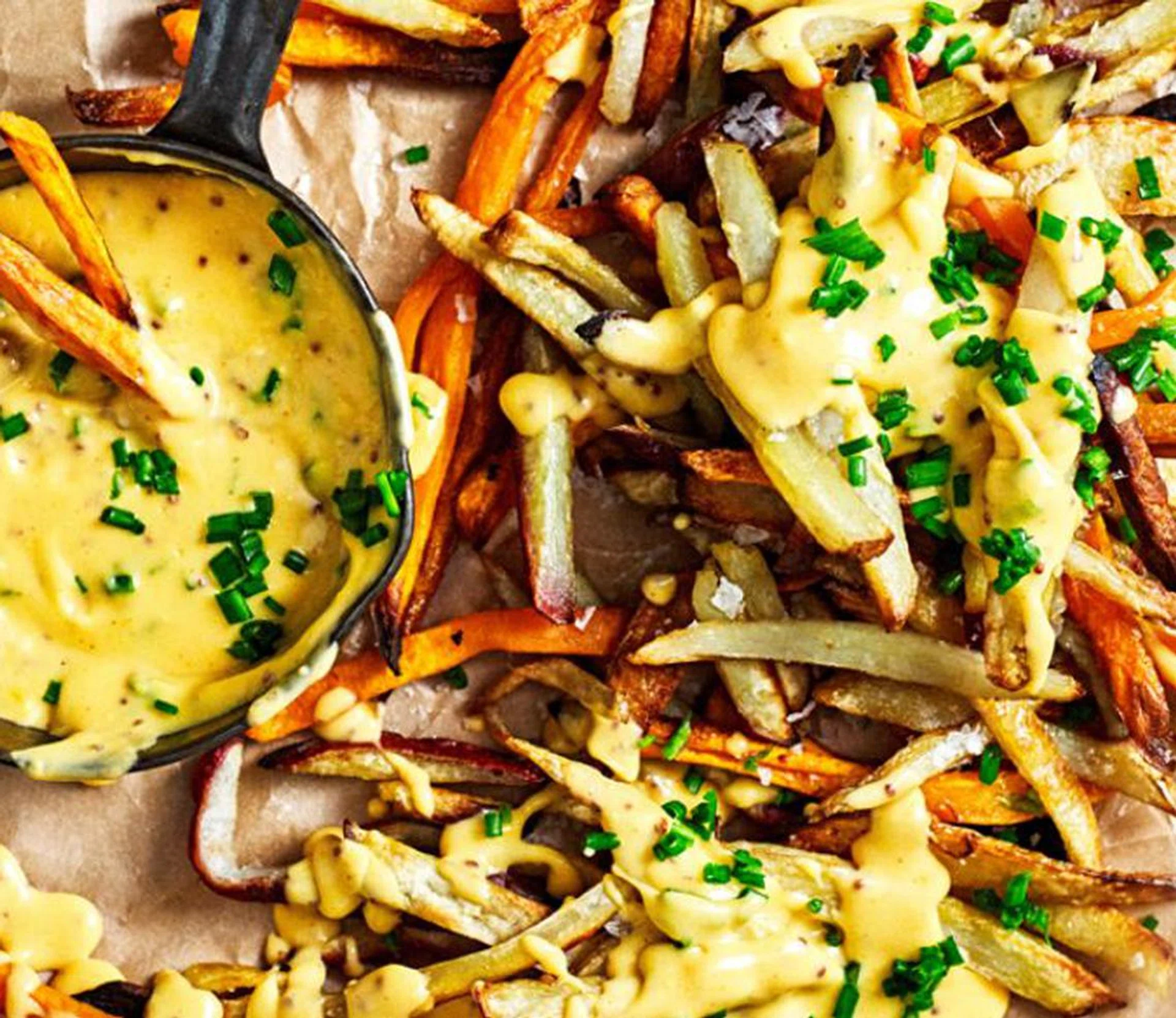 Loaded Root Fries With Beer & Mustard Sauce