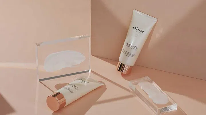 I exfoliate twice weekly with ést.lab LumiWhite Exfoliating Scrub ($78) to slough away micro matter like dead surface skin cells.