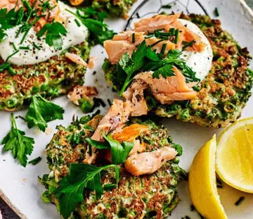Pea & Kale Fritters With Smoked Salmon