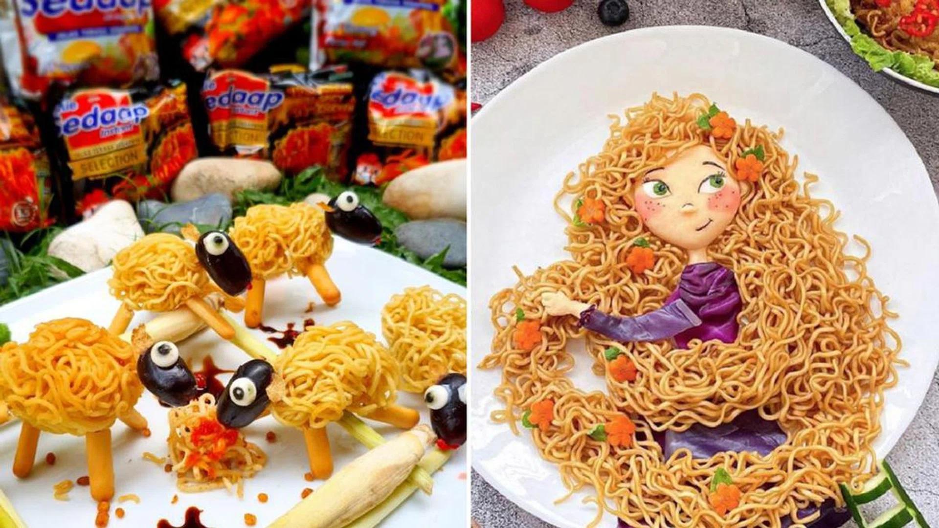 Get creative with your food presentation by moulding Mi Sedaap instant noodles into fun shapes, animals or cartoon characters. Credit: Mi Sedaap
