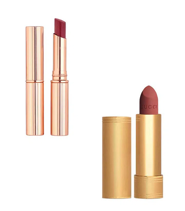 Charlotte Tilbury Superstar Lips Lipstick ($50) and Gucci Rouge à Lèvres Mat Matte Lipstick ($53)