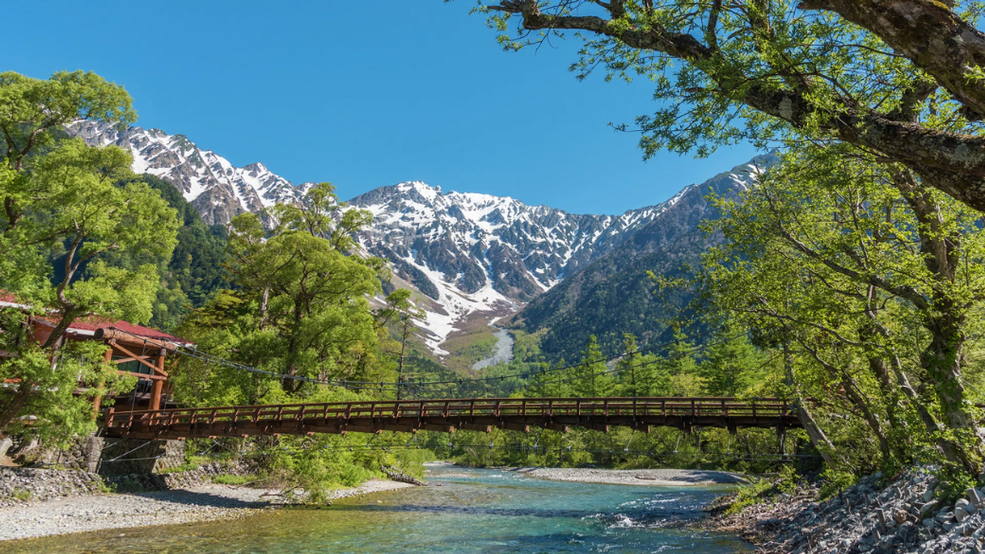 The backdrop of the Hotaka mountains and Kappa bridge in Kamikochi, Nagano, Japan. Credit: LeeYiuTung/ iStock/Getty Images Plus
