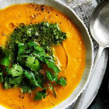 Carrot & Lentil Soup With Coriander Pesto