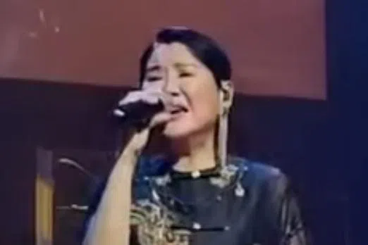 荪保伶去年11月演出时在台上深情演唱。 （取自脸书）