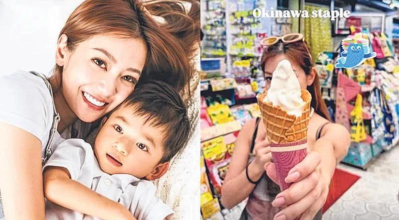 香港艺人何雁诗一家人在冲绳度假。（取自网络）