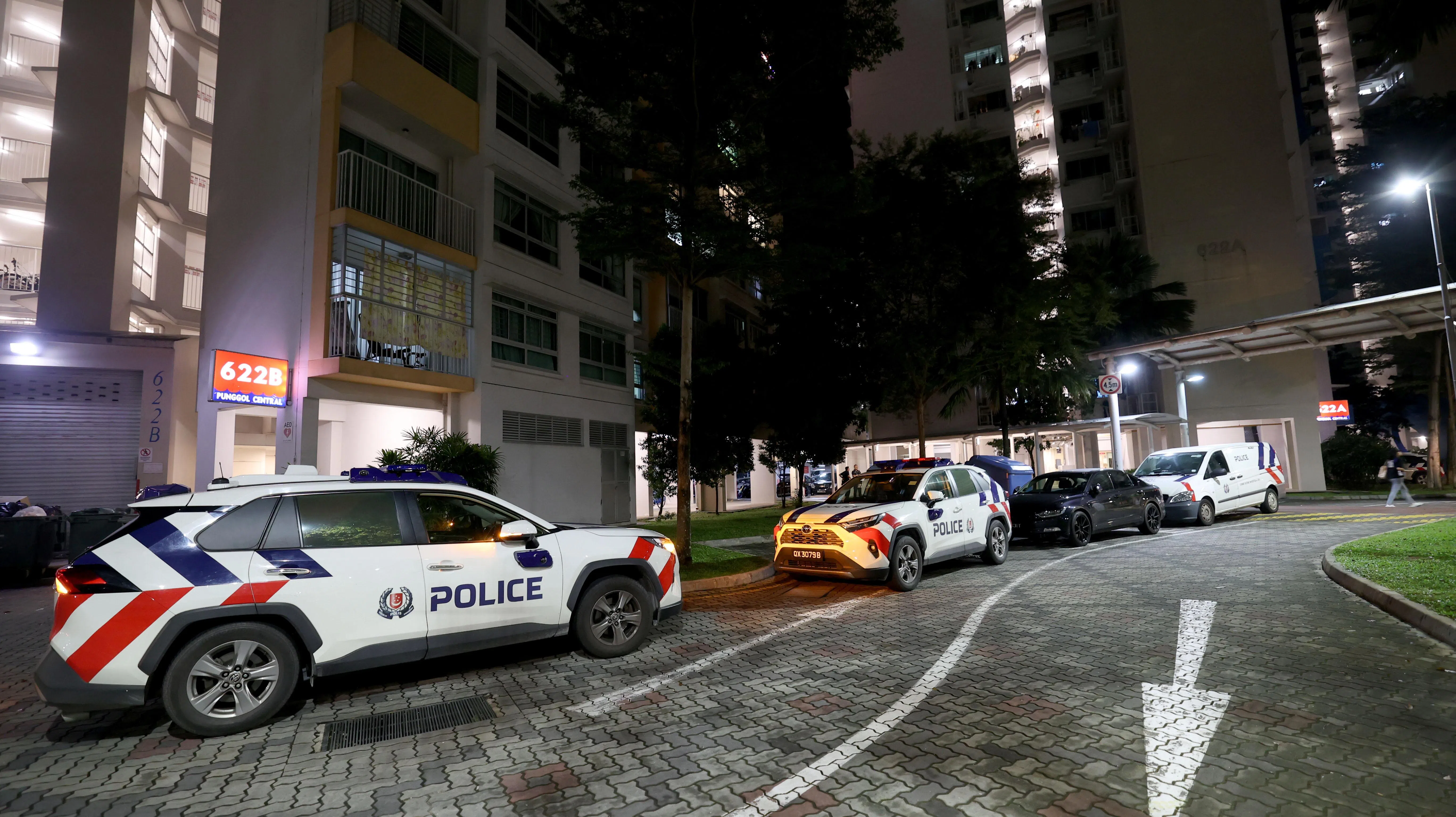 数辆警车到场，气氛紧张。（庄耿闻摄）