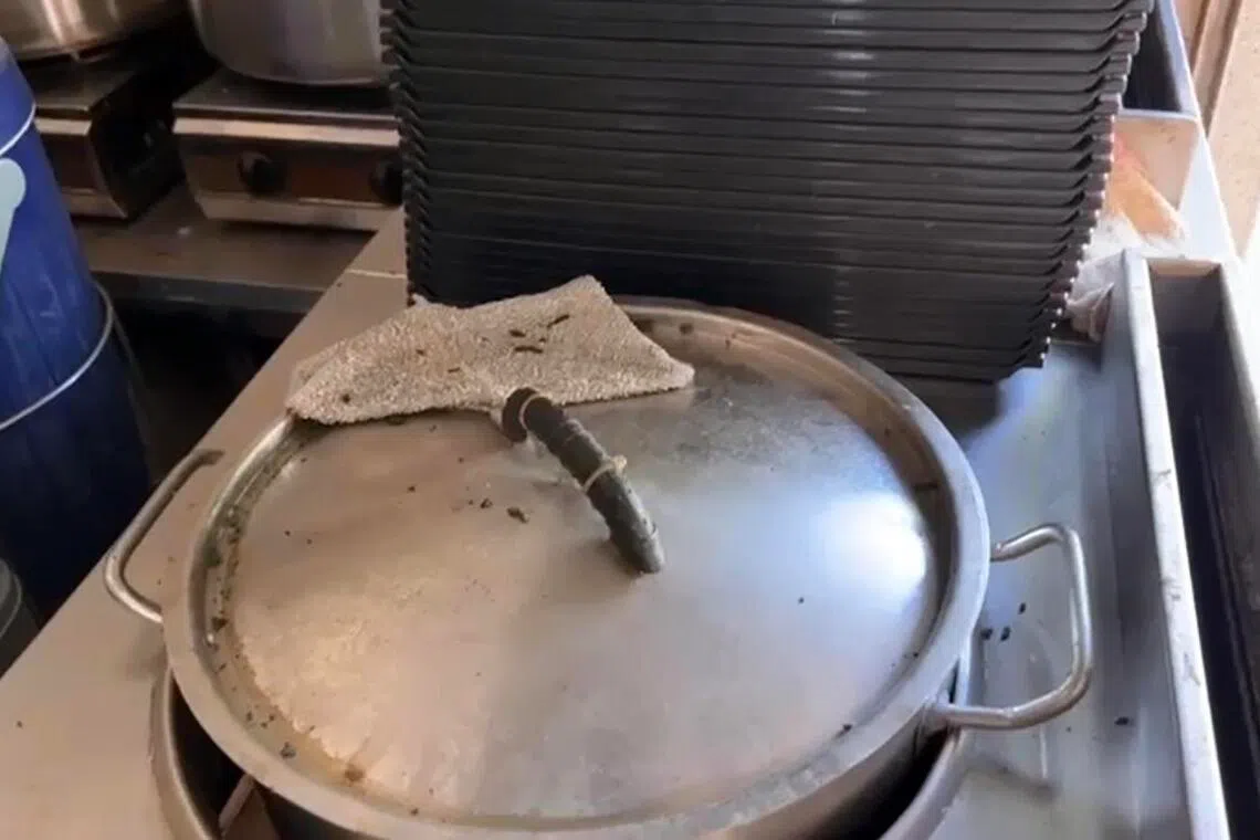 有摊主在厨具上发现老鼠粪便，须每天彻底清洗厨具。（受访者提供）