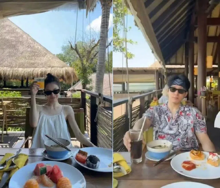 钟楚曦及侯雯元晒出的视频被网民猜测是“情侣视角”。（互联网）