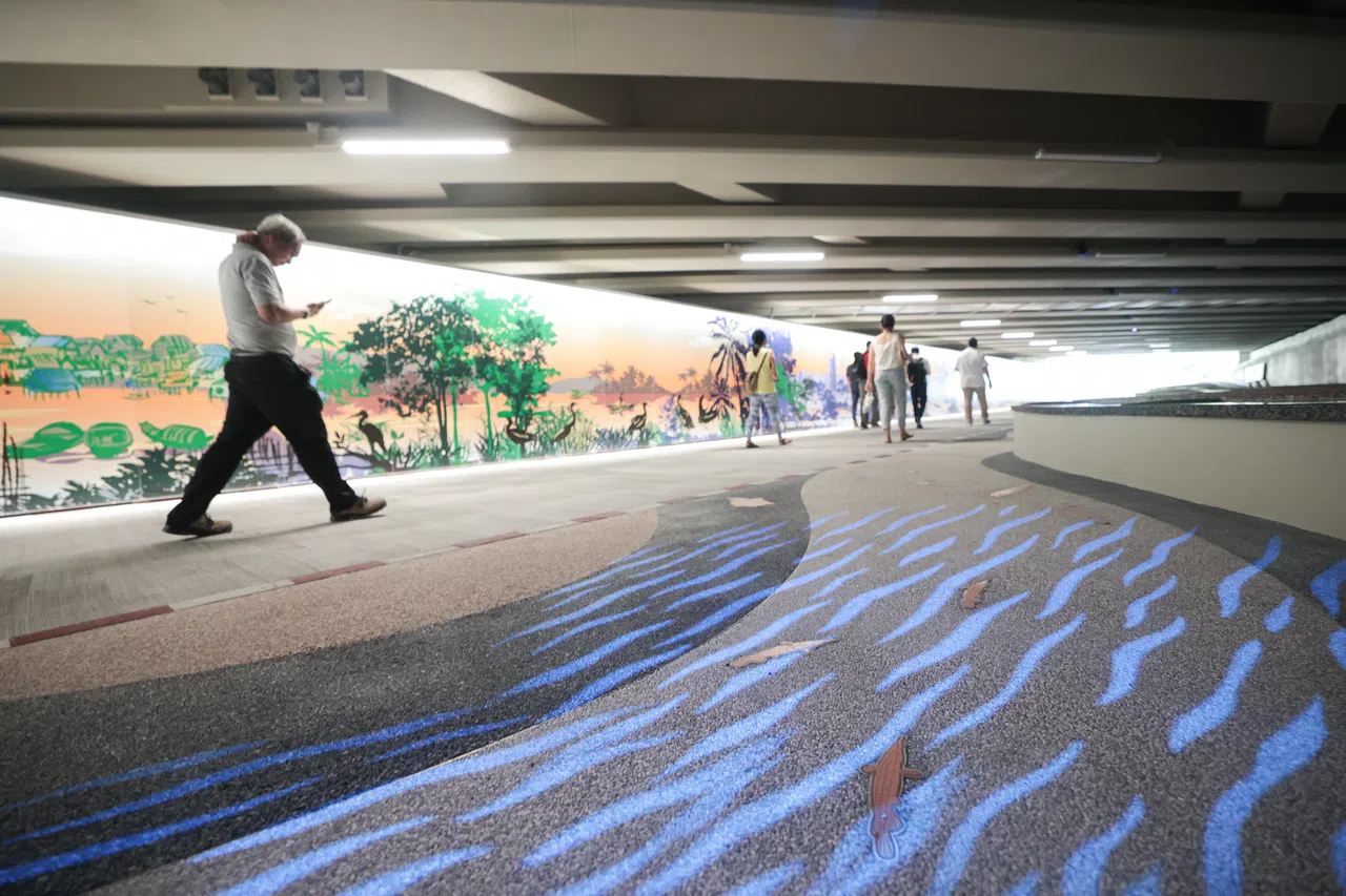 碧山直通市区连接项目改善沿路的通行设施，并加入壁画和投影等设计元素反映加冷河的面貌。（李冠卫摄）