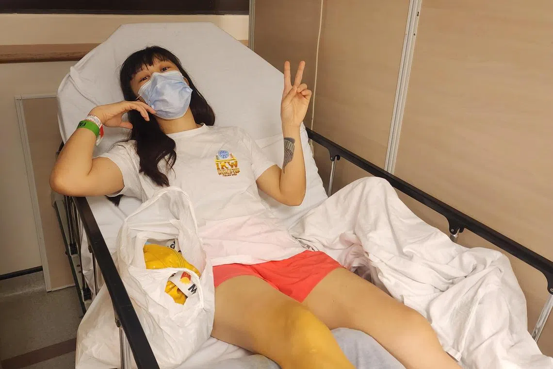 叶彦彤在4月份的一次训练中意外受伤，右脚遭遇了极为罕见的足踝伤势。（叶彦彤提供）