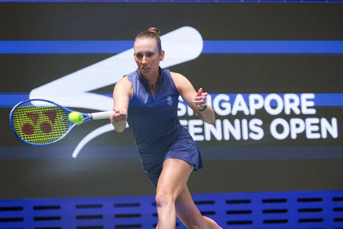 比利时女将埃莉斯（图）直落两盘力挫中国金花王欣瑜，晋级决赛。（李冠卫摄）