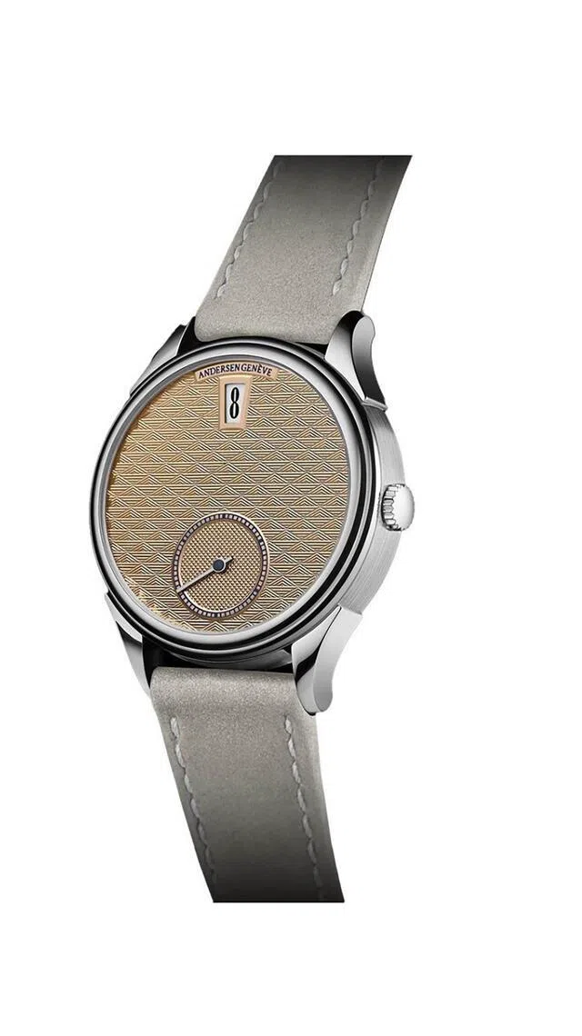 Andersen Genève日本限定版Jumping Hours Rising Sun，时间显示布局经典耐看。（Andersen Genève提供）