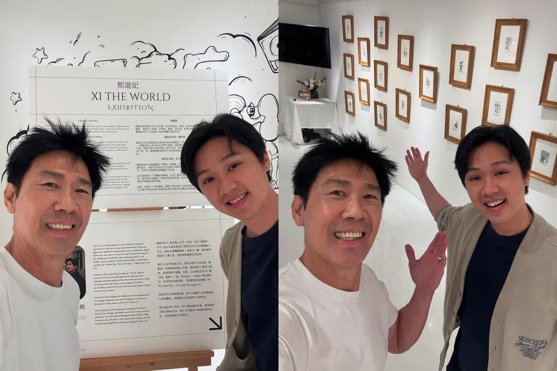 陈之财（左）和陈熙父子俩在个展正式开幕前合影。（取自陈之财IG）