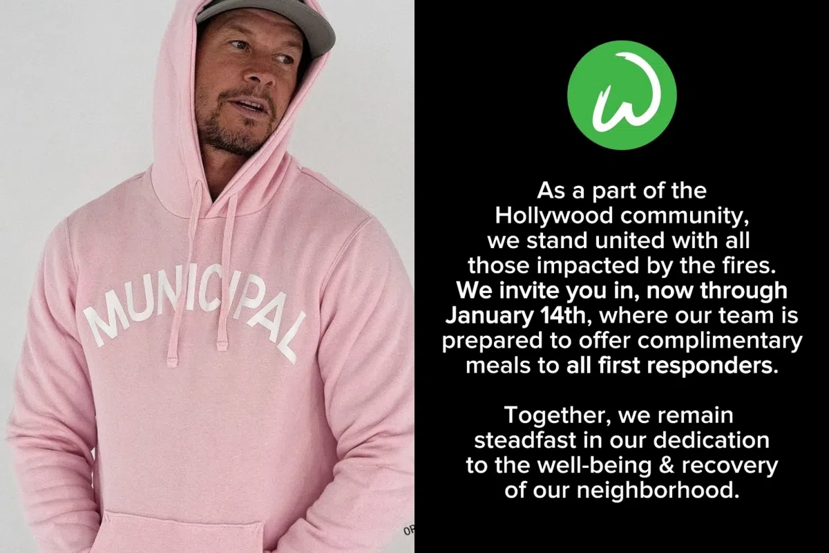 Mark Wahlberg（左）的汉堡包店截至1月14日将为急救人员提供免费伙食。（取自艺人和Wahlburgers IG）