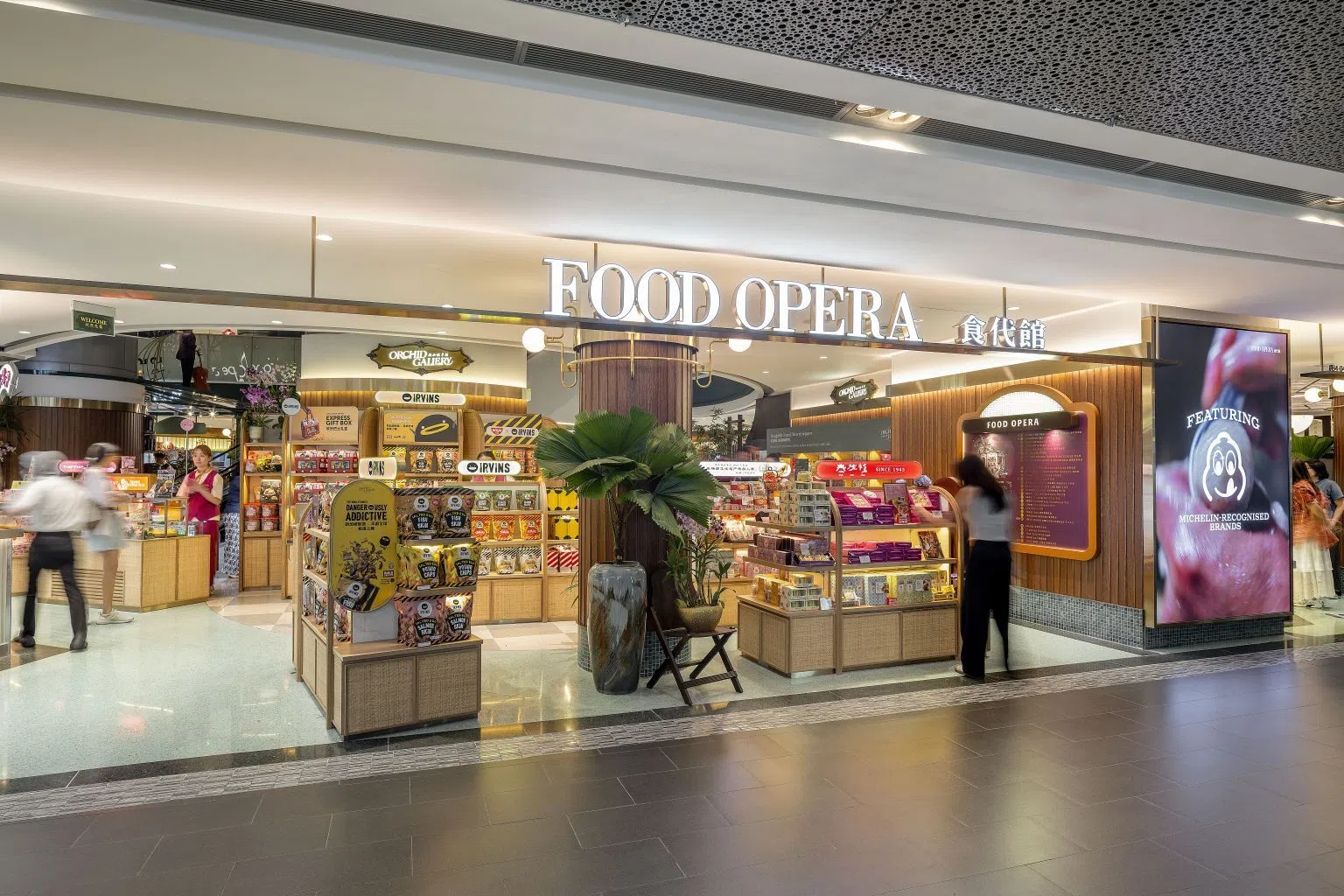 Storefront of Orchid Gallery at Food Opera, featuring local brands and Singapore-inspired products for visitors to take home.