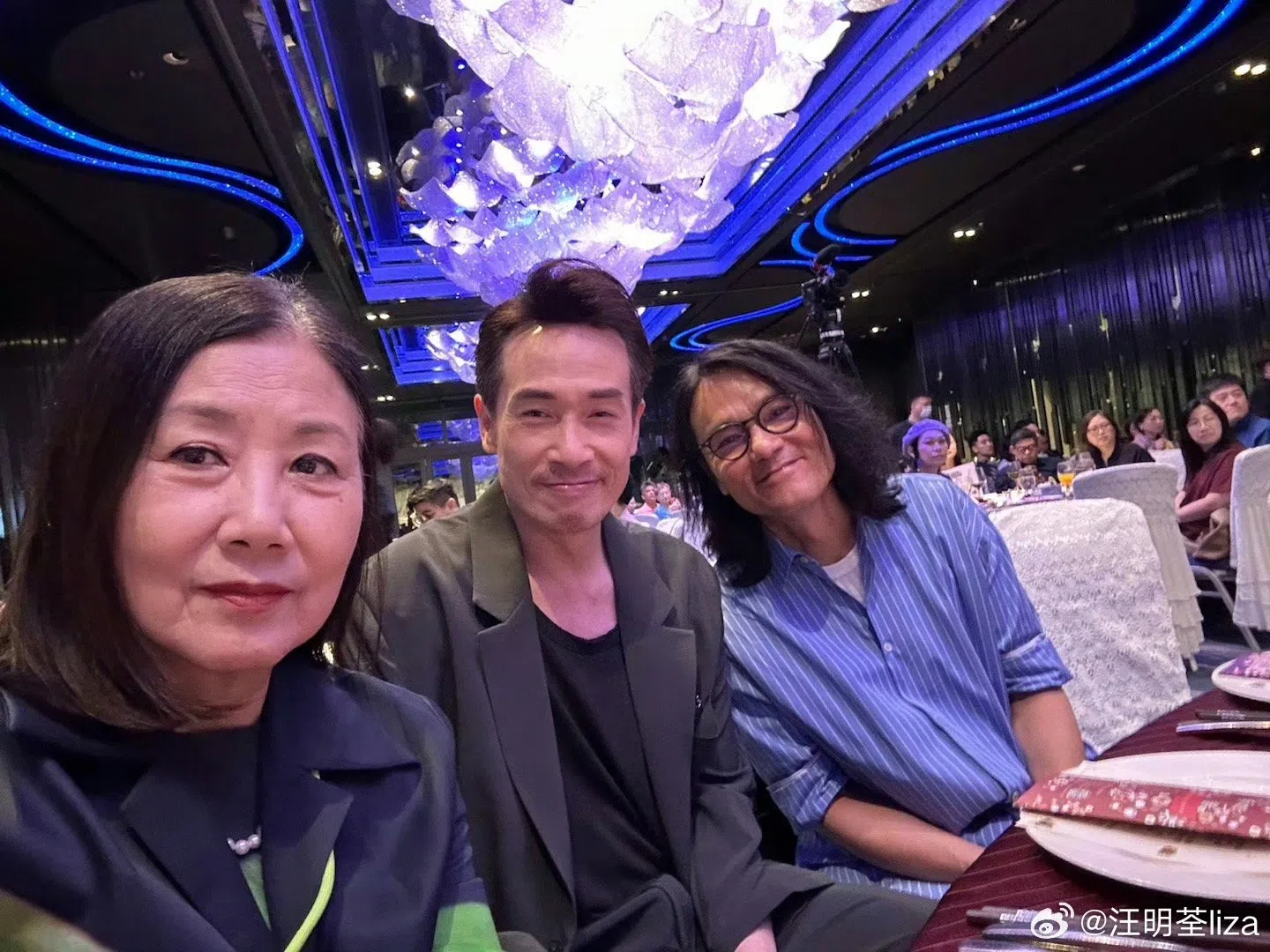 汪明荃（左起）、陈豪、林家栋都出席了刘家豪的生日兼荣休宴。