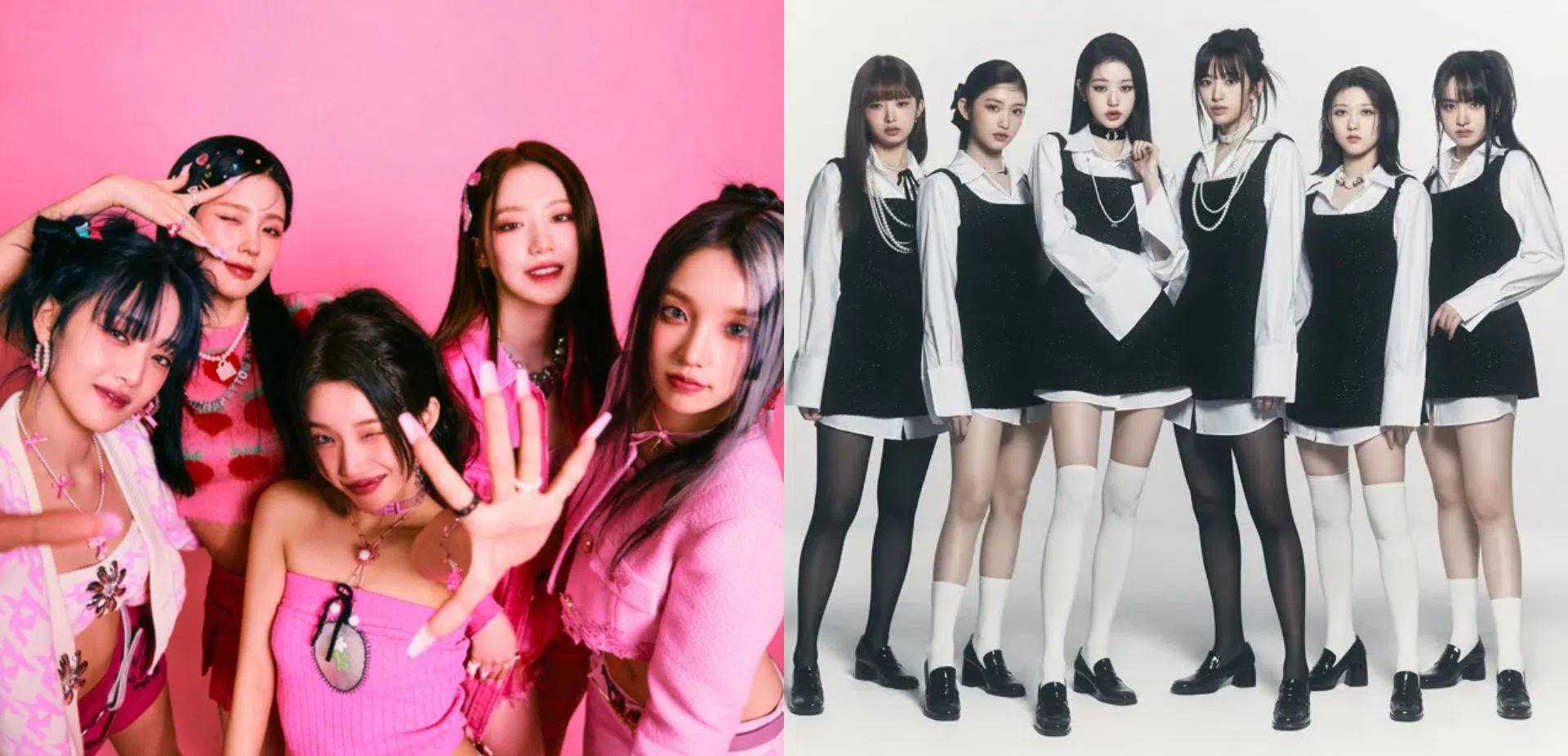 女团(G)I-DLE（左）和IVE演出时使用LMR和LAR，引起了许多网民的不满。（互联网）