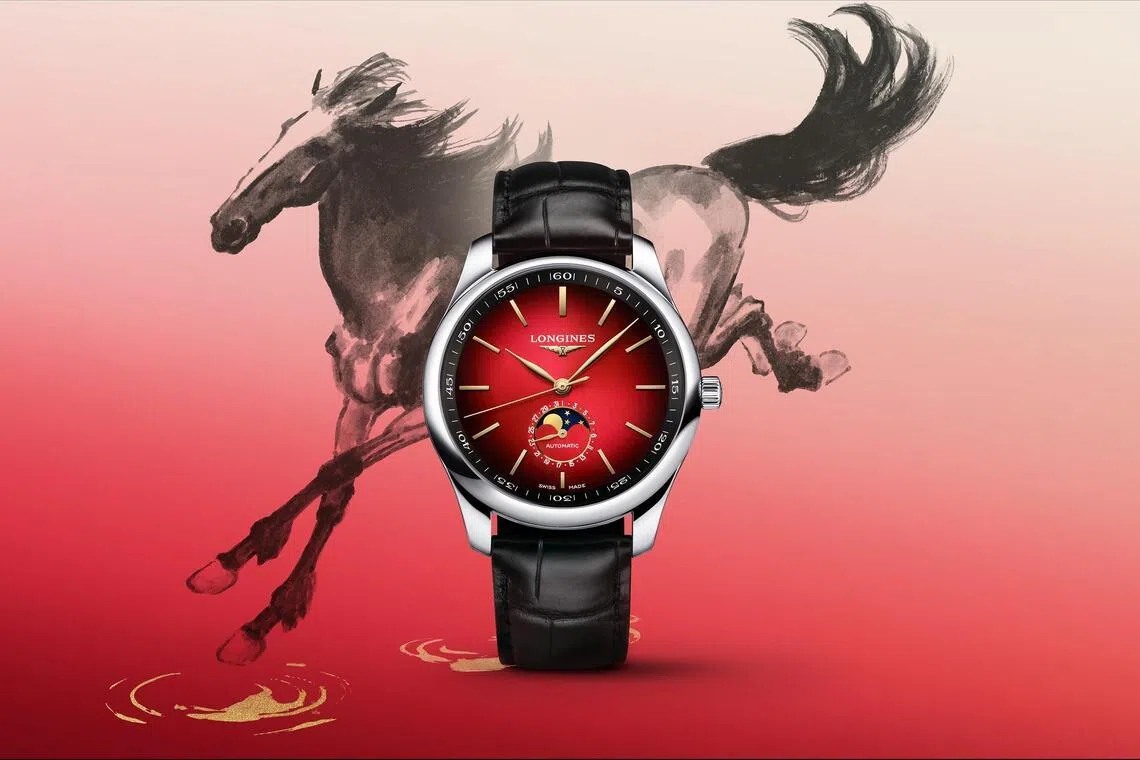 浪琴表马年腕表，镌刻徐悲鸿笔下经典奔马形象。（浪琴表提供）