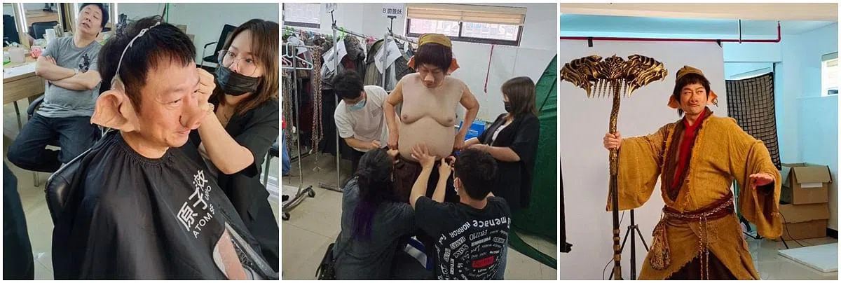 黎耀祥公开做猪八戒造型的过程。（视频截图）