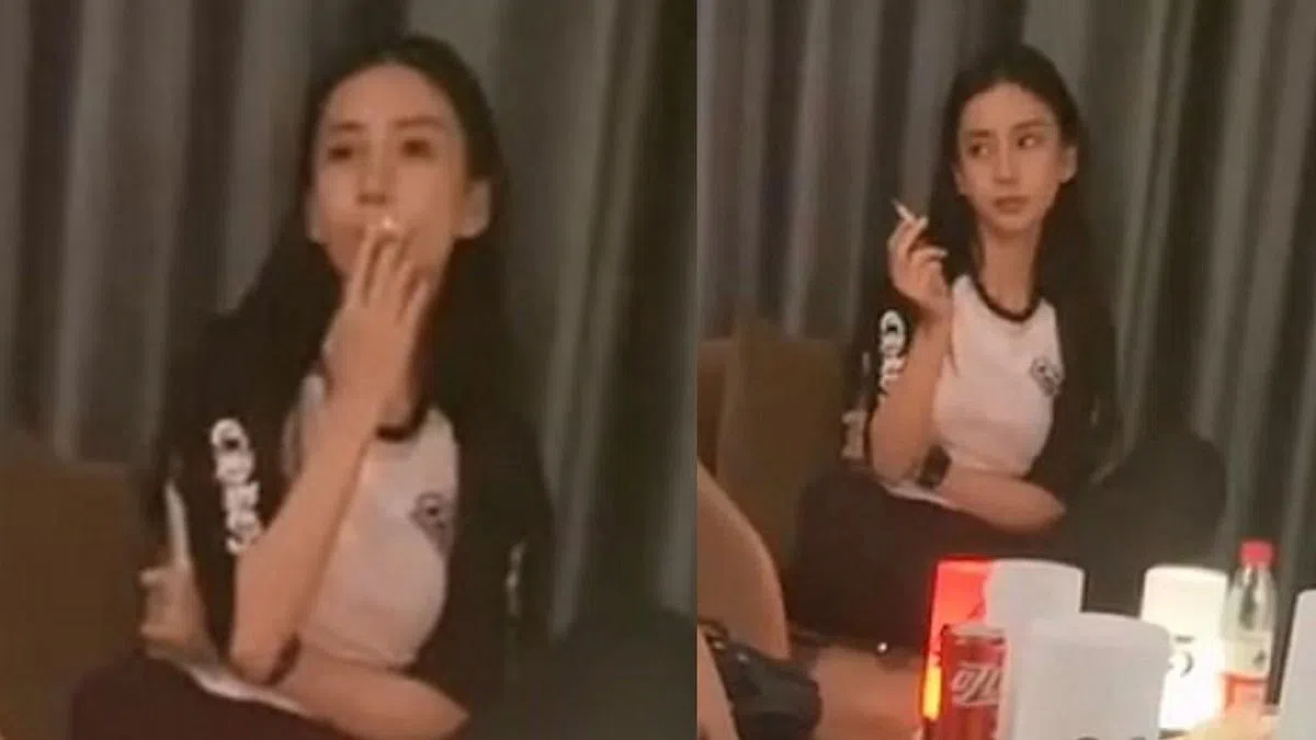 Angelababy被拍到抽烟的影片。（互联网）