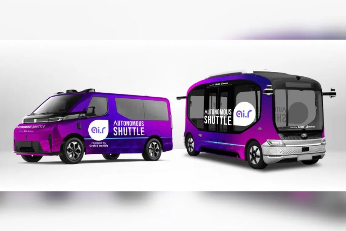 榜鹅三条自动驾驶车服务路线将由Grab和康福德高经营，Grab的自驾车来自中国文远知行（WeRide），共有两款，即能载八人的Robobus，以及能载五人的GXR。 （陆交局提供）