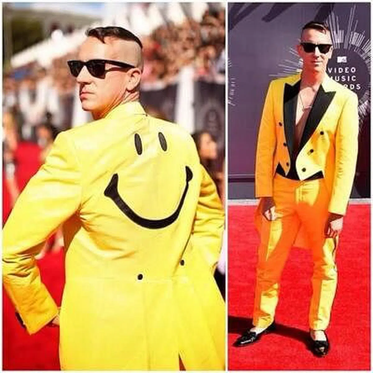 Moschino创总在2014年穿“笑脸”礼服参加音乐颁奖典礼。（品牌提供）