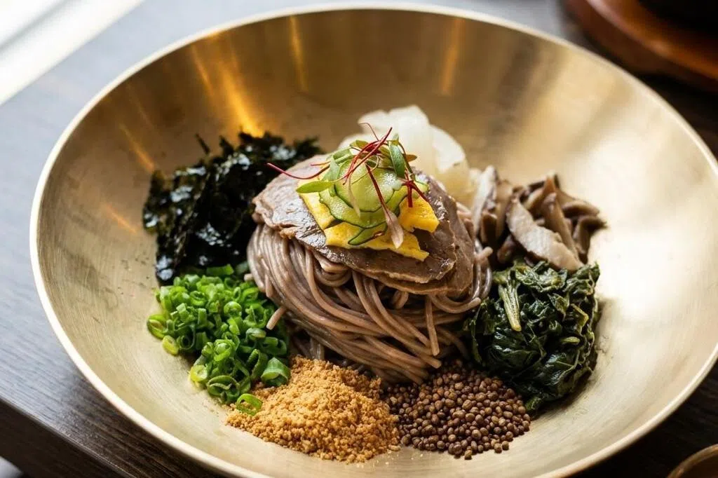 招牌荞麦面，拌上紫苏籽油后，清爽中散发清雅香气。（餐馆提供）