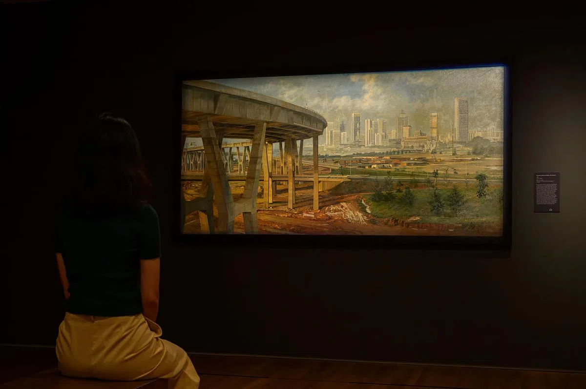 蔡名智描绘刚通车的《薛尔思桥》（1981），全景图带有沧海桑田的荒凉感。