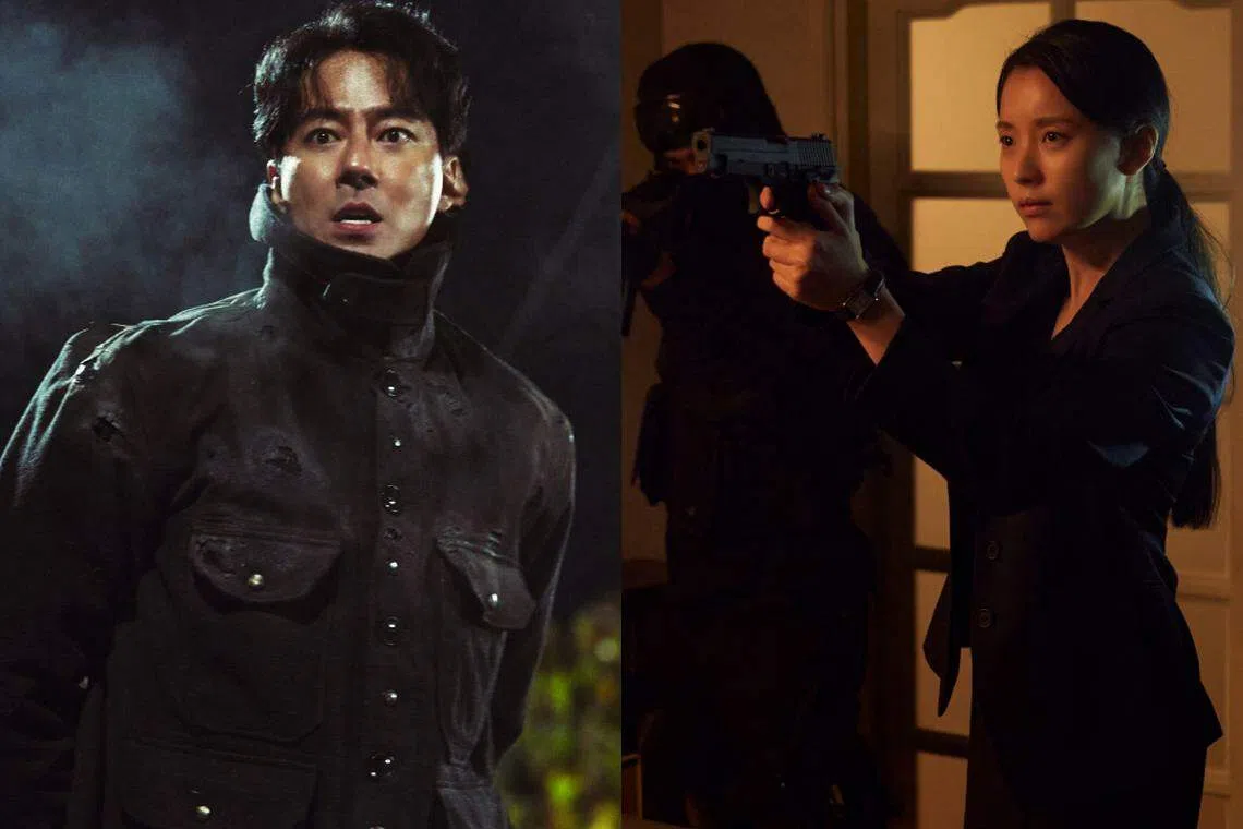 赵寅成（左）和韩孝周在剧中饰演有超能力的特工。（Disney+提供）