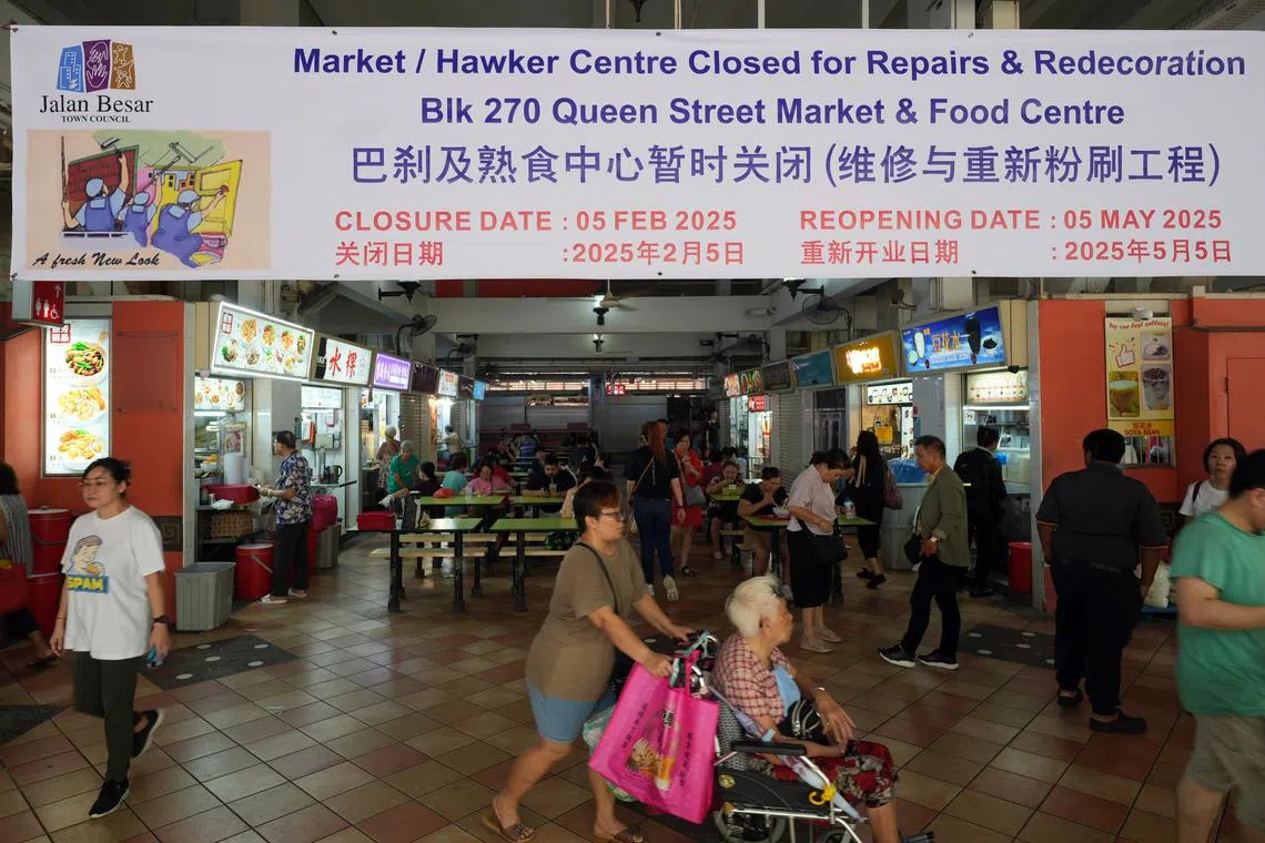奎因街270座巴刹及熟食中心2月5日起至5月5日暂时关闭，以进行维修与重新粉刷工程，楼上的海味市场也会休业。海味批发商都更希望趁着农历新年临近，迎来好生意。（谢智扬摄）