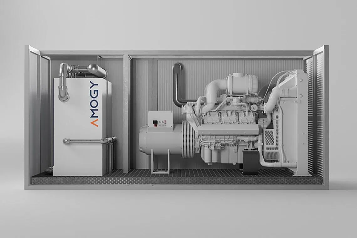 系统利用先进的催化材料，将氨高效分解为氢气，再通过氢燃料电池或专用发动机将氢气转化为电力，为推动低碳能源和绿色发展提供了新的技术路径。（Amogy提供）