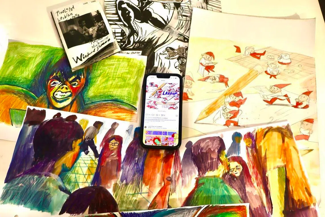 EXYL坚持手绘作品，认为新世代动画人还在酝酿自己的声音。（张子奕摄）