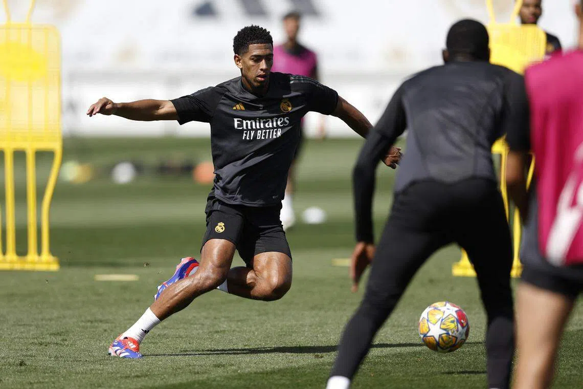 贝灵厄姆努力训练，准备迎战旧主。（路透社）